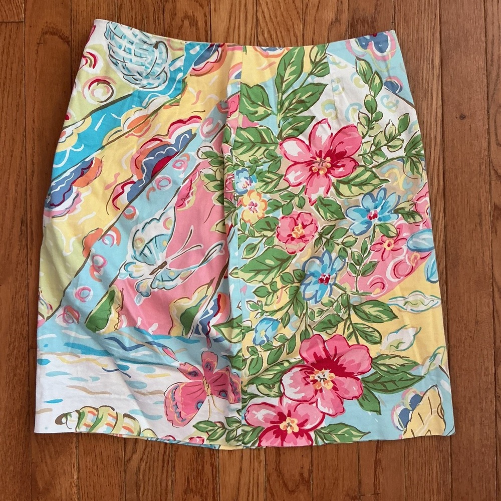 Talbots Floral Short Skirt Pink Yellow Blue Cotton Spandex Unlined Size 10P